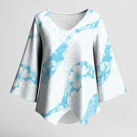 Aloha Hawaii Floral Tapa Kimono Sleeve Blouse Patchwork Turquoise LT7 Female Turquoise - Polynesian Pride