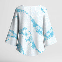 Aloha Hawaii Floral Tapa Kimono Sleeve Blouse Patchwork Turquoise LT7 - Polynesian Pride