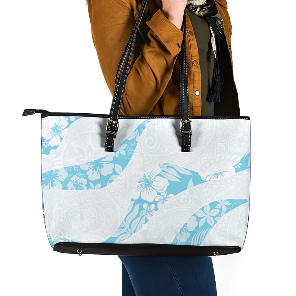 Aloha Hawaii Floral Tapa Leather Tote Bag Patchwork Turquoise LT7 - Polynesian Pride