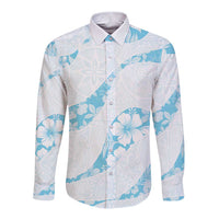 Aloha Hawaii Floral Tapa Long Sleeve Button Shirt Patchwork Turquoise LT7 Unisex Turquoise - Polynesian Pride