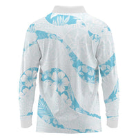 Aloha Hawaii Floral Tapa Long Sleeve Polo Shirt Patchwork Turquoise LT7 - Polynesian Pride