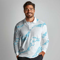 Aloha Hawaii Floral Tapa Long Sleeve Polo Shirt Patchwork Turquoise LT7 - Polynesian Pride