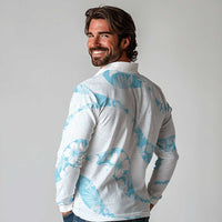 Aloha Hawaii Floral Tapa Long Sleeve Polo Shirt Patchwork Turquoise LT7 - Polynesian Pride