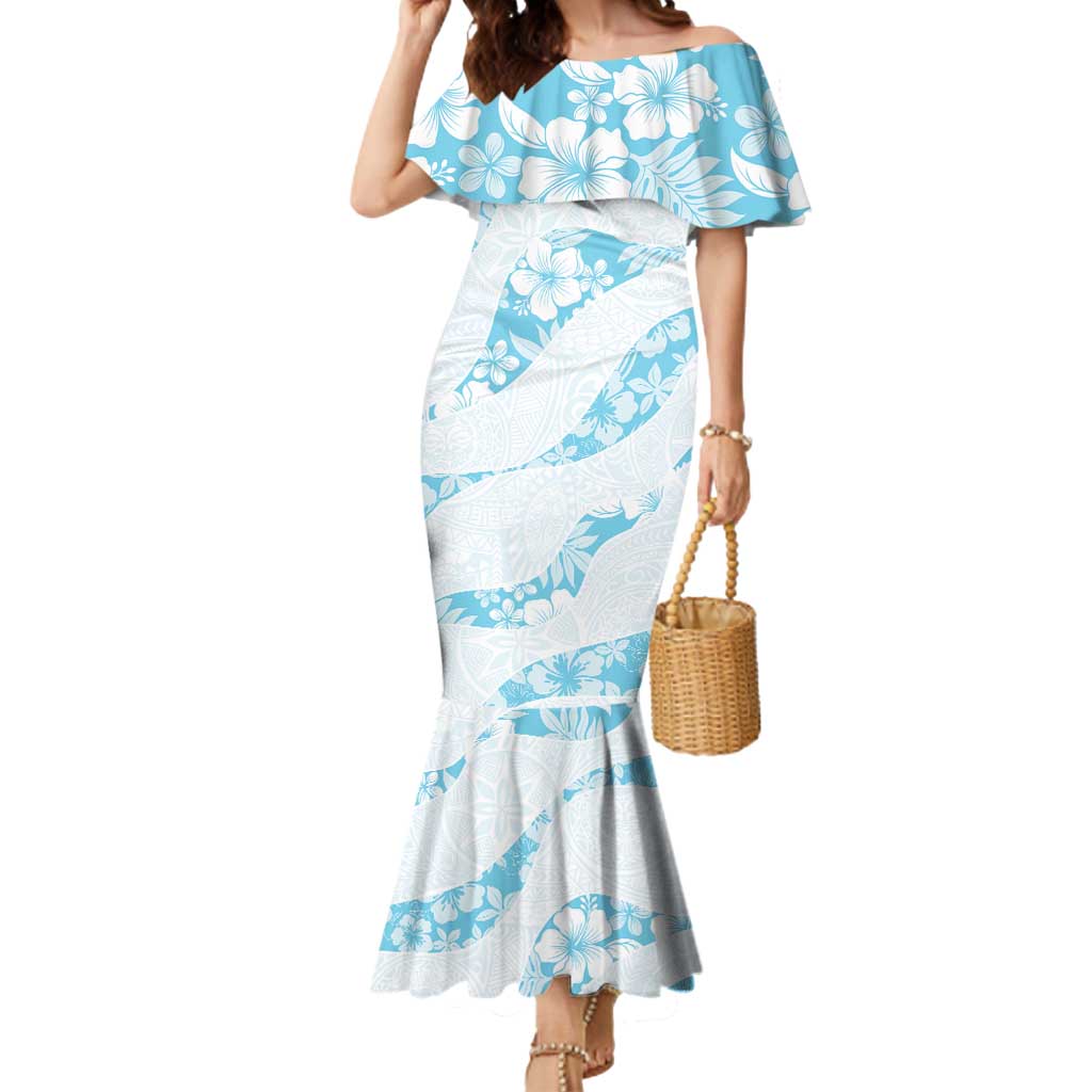 Aloha Hawaii Floral Tapa Mermaid Dress Patchwork Turquoise LT7 Women Turquoise - Polynesian Pride
