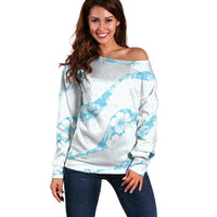 Aloha Hawaii Floral Tapa Off Shoulder Sweater Patchwork Turquoise LT7 Women Turquoise - Polynesian Pride