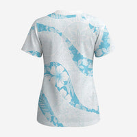 Aloha Hawaii Floral Tapa Scrub Top Patchwork Turquoise LT7 - Polynesian Pride