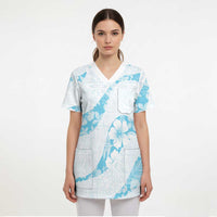 Aloha Hawaii Floral Tapa Scrub Top Patchwork Turquoise LT7 - Polynesian Pride