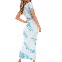 Aloha Hawaii Floral Tapa Short Sleeve Bodycon Dress Patchwork Turquoise LT7 - Polynesian Pride