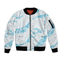 Aloha Hawaii Floral Tapa Sleeve Zip Bomber Jacket Patchwork Turquoise LT7 Unisex Turquoise - Polynesian Pride