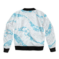 Aloha Hawaii Floral Tapa Sleeve Zip Bomber Jacket Patchwork Turquoise LT7 - Polynesian Pride