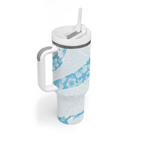 Aloha Hawaii Floral Tapa Tumbler With Handle Patchwork Turquoise LT7 - Polynesian Pride
