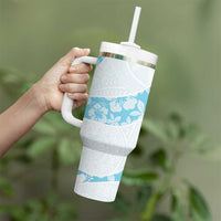 Aloha Hawaii Floral Tapa Tumbler With Handle Patchwork Turquoise LT7 - Polynesian Pride
