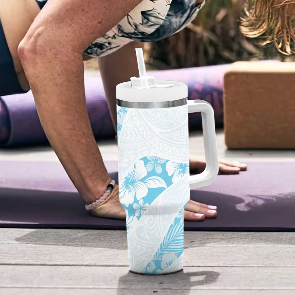 Aloha Hawaii Floral Tapa Tumbler With Handle Patchwork Turquoise LT7 - Polynesian Pride