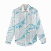 Aloha Hawaii Floral Tapa Women Casual Shirt Patchwork Turquoise LT7 - Polynesian Pride
