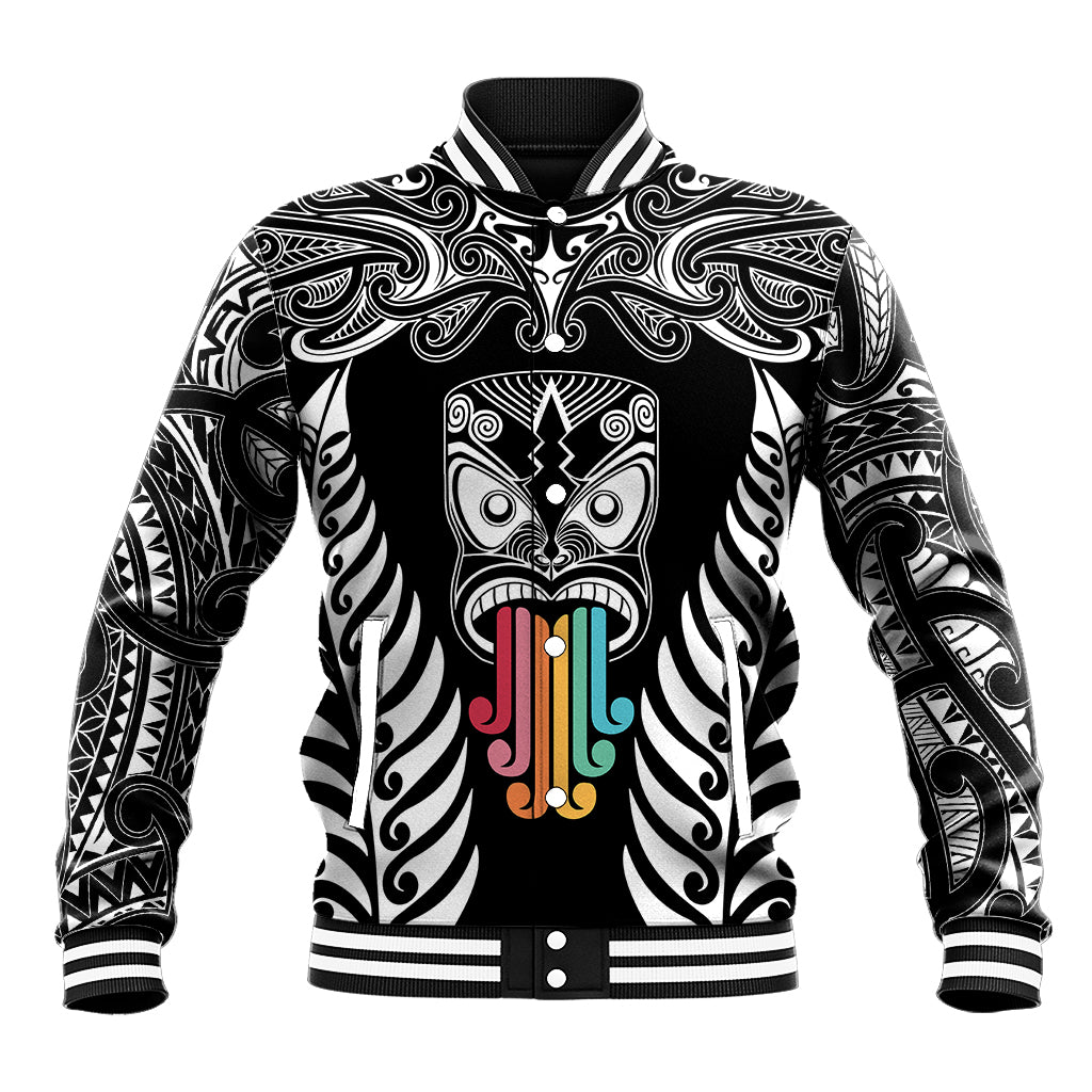 Personalised Kia Kaha Te Reo Maori Baseball Jacket Hei Tiki Mix Koru - Black LT7 Unisex Black - Polynesian Pride