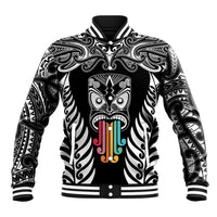 Personalised Kia Kaha Te Reo Maori Baseball Jacket Hei Tiki Mix Koru - Black LT7 Unisex Black - Polynesian Pride