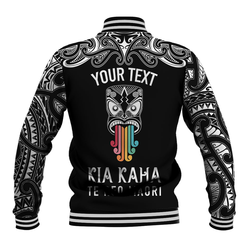 Personalised Kia Kaha Te Reo Maori Baseball Jacket Hei Tiki Mix Koru - Black LT7 - Polynesian Pride