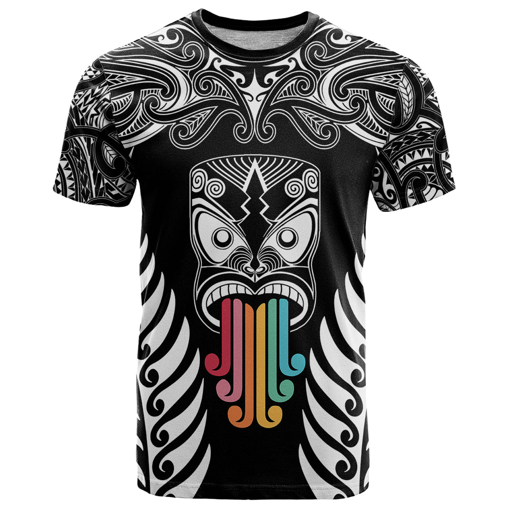 Personalised Kia Kaha Te Reo Maori T Shirt Hei Tiki Mix Koru - Black LT7 Black - Polynesian Pride