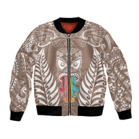 Personalised Kia Kaha Te Reo Maori Bomber Jacket Hei Tiki Mix Koru - Brown LT7 Unisex Brown - Polynesian Pride