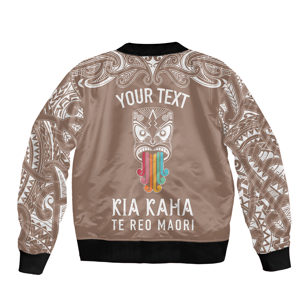 Personalised Kia Kaha Te Reo Maori Bomber Jacket Hei Tiki Mix Koru - Brown LT7 - Polynesian Pride