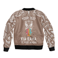 Personalised Kia Kaha Te Reo Maori Bomber Jacket Hei Tiki Mix Koru - Brown LT7 - Polynesian Pride
