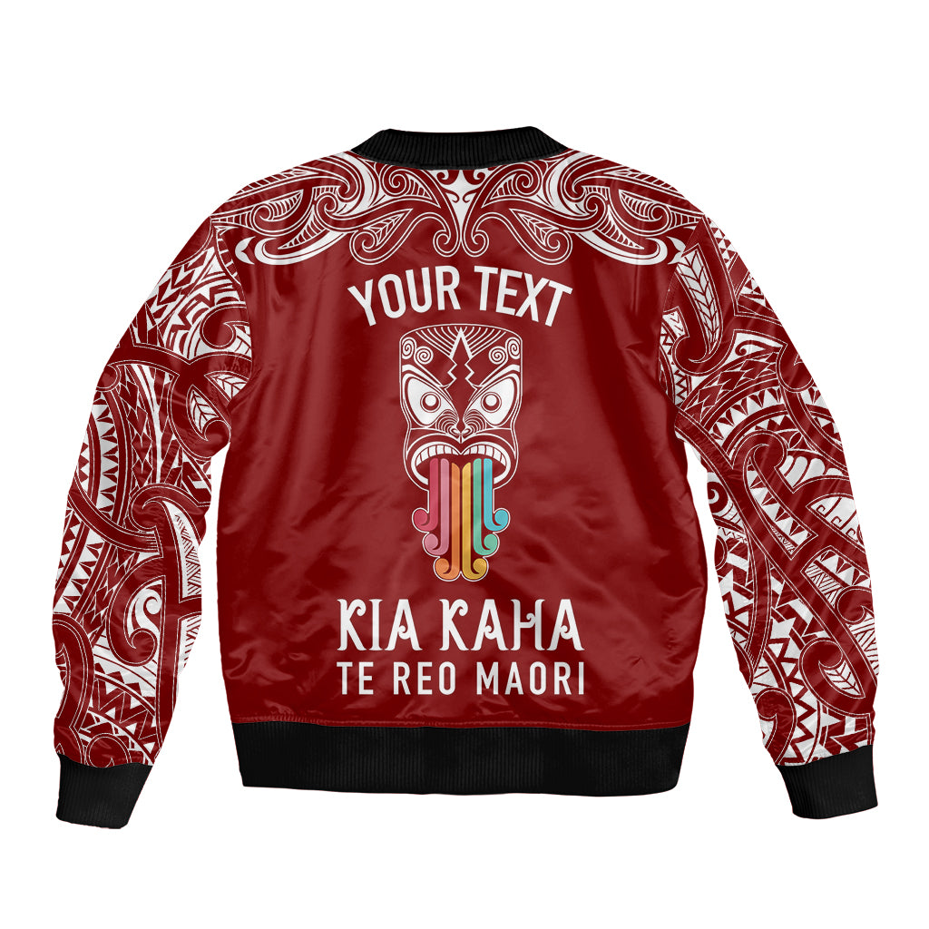 Personalised Kia Kaha Te Reo Maori Sleeve Zip Bomber Jacket Hei Tiki Mix Koru - Red LT7 - Polynesian Pride