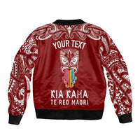 Personalised Kia Kaha Te Reo Maori Sleeve Zip Bomber Jacket Hei Tiki Mix Koru - Red LT7 - Polynesian Pride