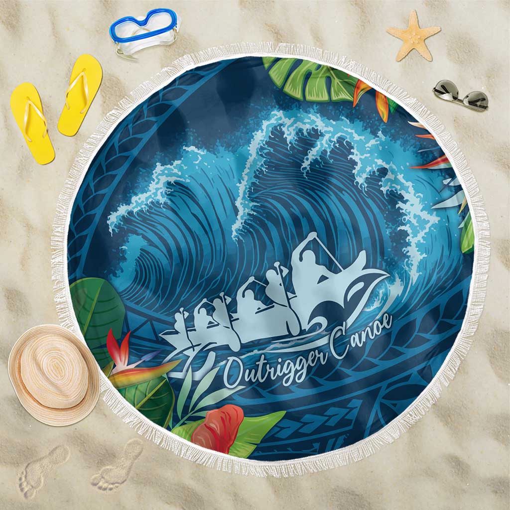 Outrigger Canoe Blue Beach Blanket On The Waves LT7 One Size 150cm Blue - Polynesian Pride