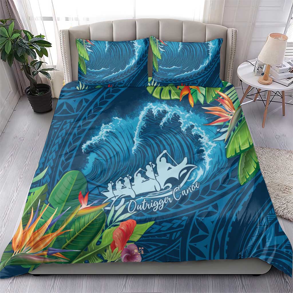 Outrigger Canoe Blue Bedding Set On The Waves LT7 - Polynesian Pride