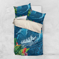 Outrigger Canoe Blue Bedding Set On The Waves LT7 US Twin 172cm x 218cm Blue - Polynesian Pride