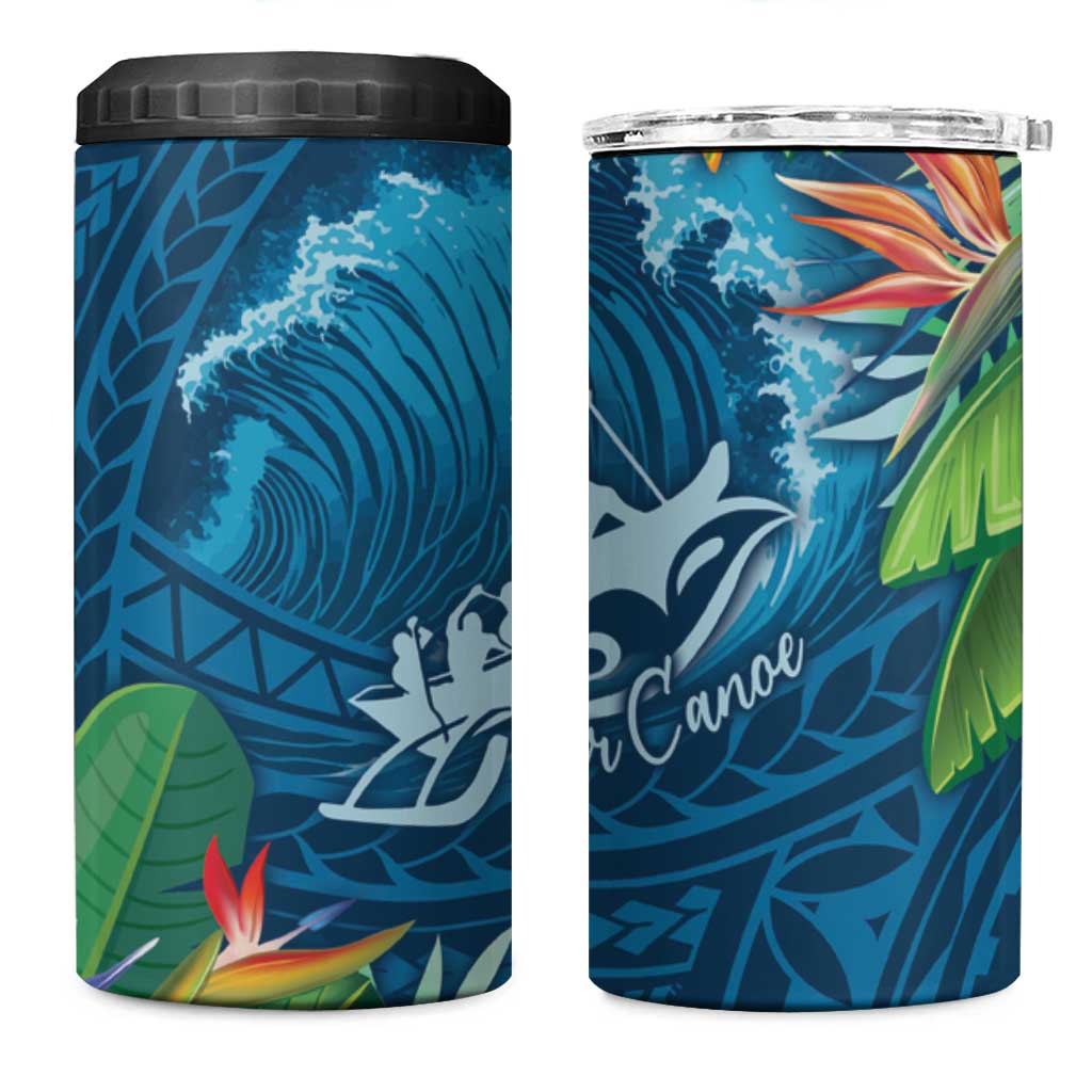 Outrigger Canoe Blue 4 in 1 Can Cooler Tumbler On The Waves LT7 One Size: 16 oz Blue - Polynesian Pride