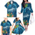 Outrigger Canoe Blue Family Matching Off The Shoulder Long Sleeve Dress and Hawaiian Shirt On The Waves