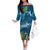 Outrigger Canoe Blue Family Matching Off The Shoulder Long Sleeve Dress and Hawaiian Shirt On The Waves