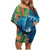 Outrigger Canoe Blue Family Matching Off Shoulder Short Dress and Hawaiian Shirt On The Waves