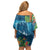 Outrigger Canoe Blue Family Matching Off Shoulder Short Dress and Hawaiian Shirt On The Waves