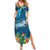 Outrigger Canoe Blue Family Matching Summer Maxi Dress and Hawaiian Shirt On The Waves