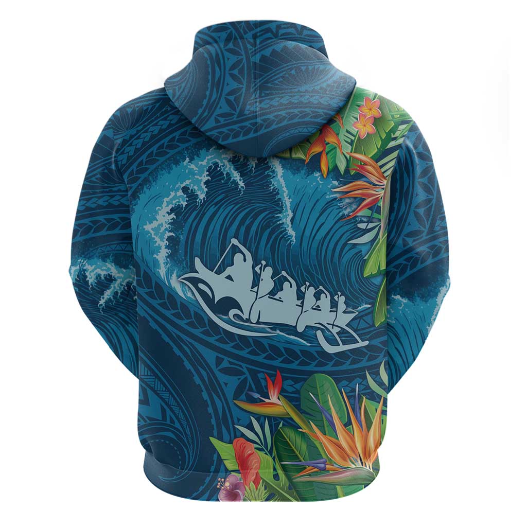 Outrigger Canoe Blue Hoodie On The Waves LT7 - Polynesian Pride