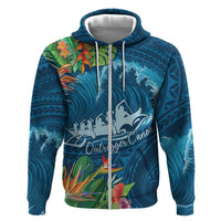 Outrigger Canoe Blue Hoodie On The Waves LT7 Zip Hoodie Blue - Polynesian Pride