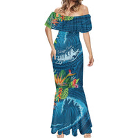 Outrigger Canoe Blue Mermaid Dress On The Waves LT7 - Polynesian Pride