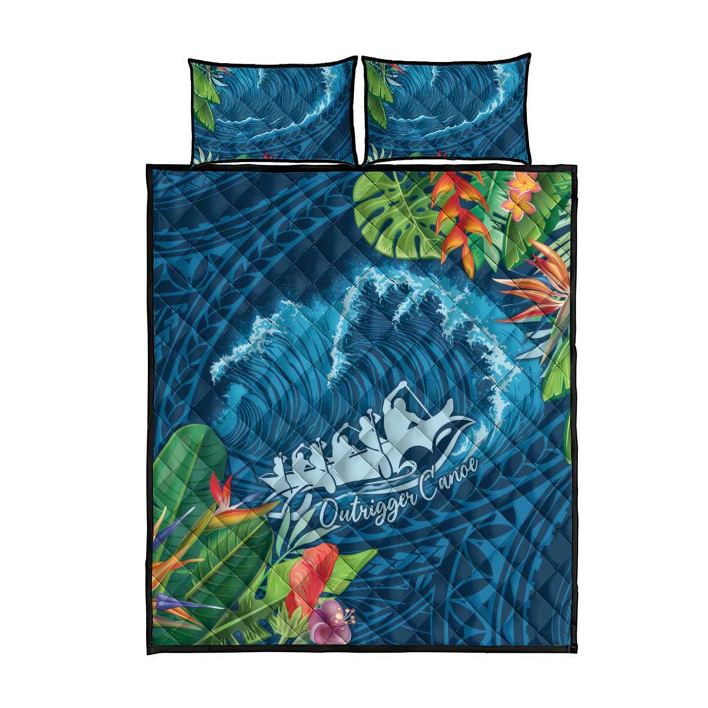 Outrigger Canoe Blue Quilt Bed Set On The Waves LT7 - Polynesian Pride