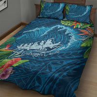 Outrigger Canoe Blue Quilt Bed Set On The Waves LT7 - Polynesian Pride