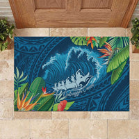 Outrigger Canoe Blue Rubber Doormat On The Waves LT7 Blue - Polynesian Pride
