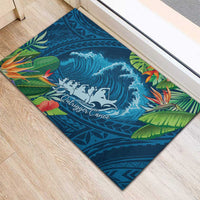 Outrigger Canoe Blue Rubber Doormat On The Waves LT7 - Polynesian Pride