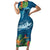 Outrigger Canoe Blue Short Sleeve Bodycon Dress On The Waves