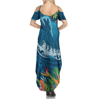 Outrigger Canoe Blue Summer Maxi Dress On The Waves LT7 - Polynesian Pride