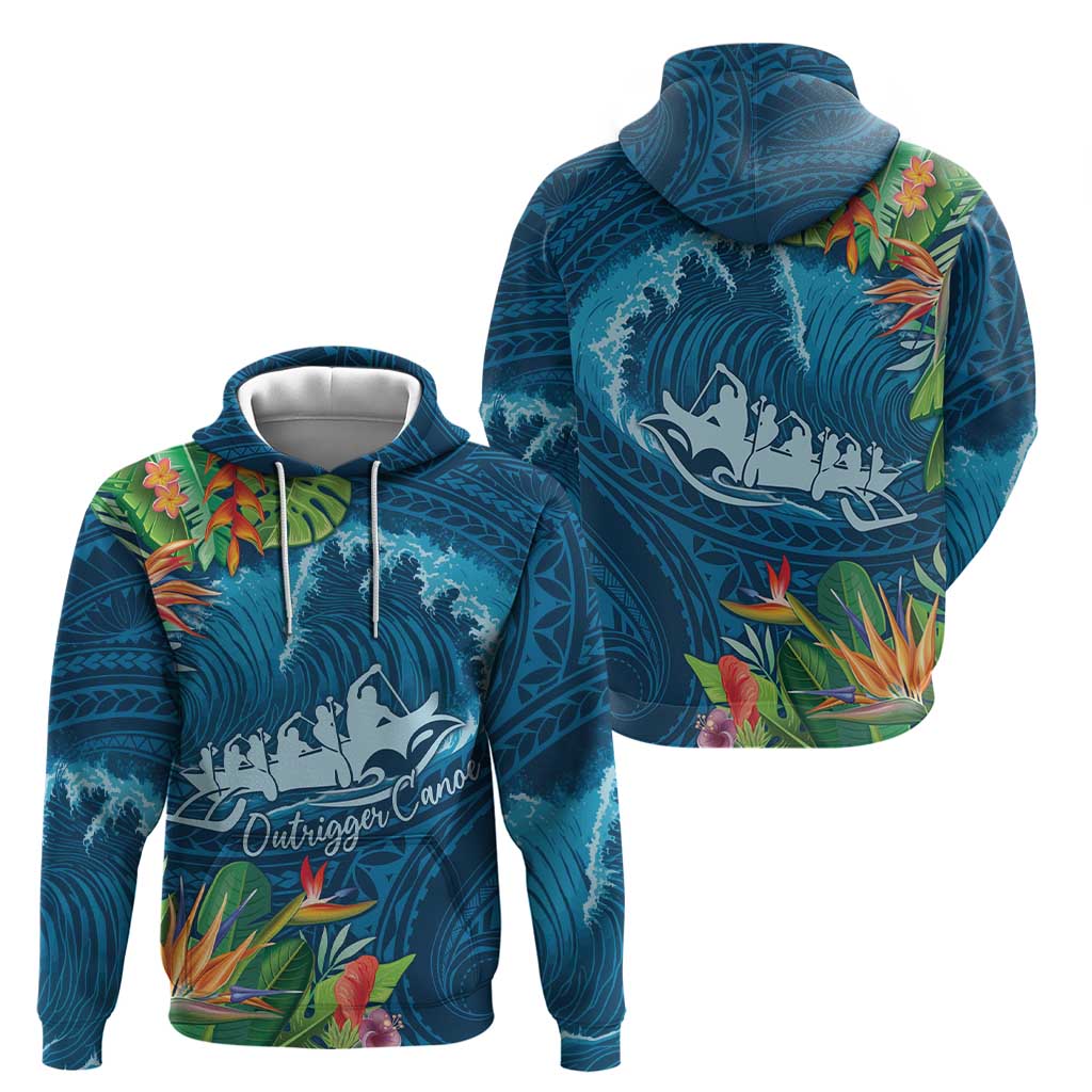Outrigger Canoe Blue Zip Hoodie On The Waves LT7 - Polynesian Pride