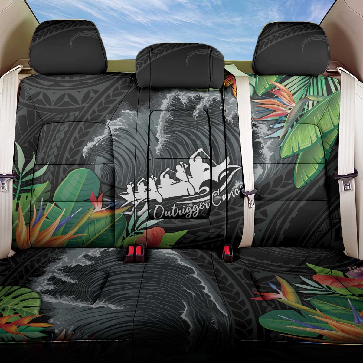Outrigger Canoe Black Back Car Seat Cover On The Waves LT7 One Size Black - Polynesian Pride