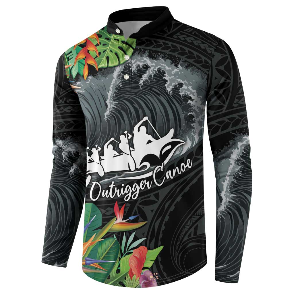 Outrigger Canoe Black Button Sweatshirt On The Waves LT7 - Polynesian Pride