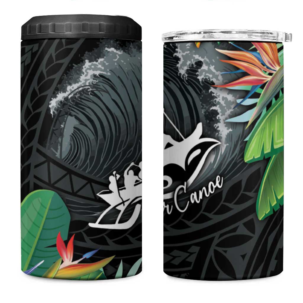 Outrigger Canoe Black 4 in 1 Can Cooler Tumbler On The Waves LT7 One Size: 16 oz Black - Polynesian Pride