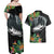 Outrigger Canoe Black Couples Matching Off Shoulder Maxi Dress and Hawaiian Shirt On The Waves